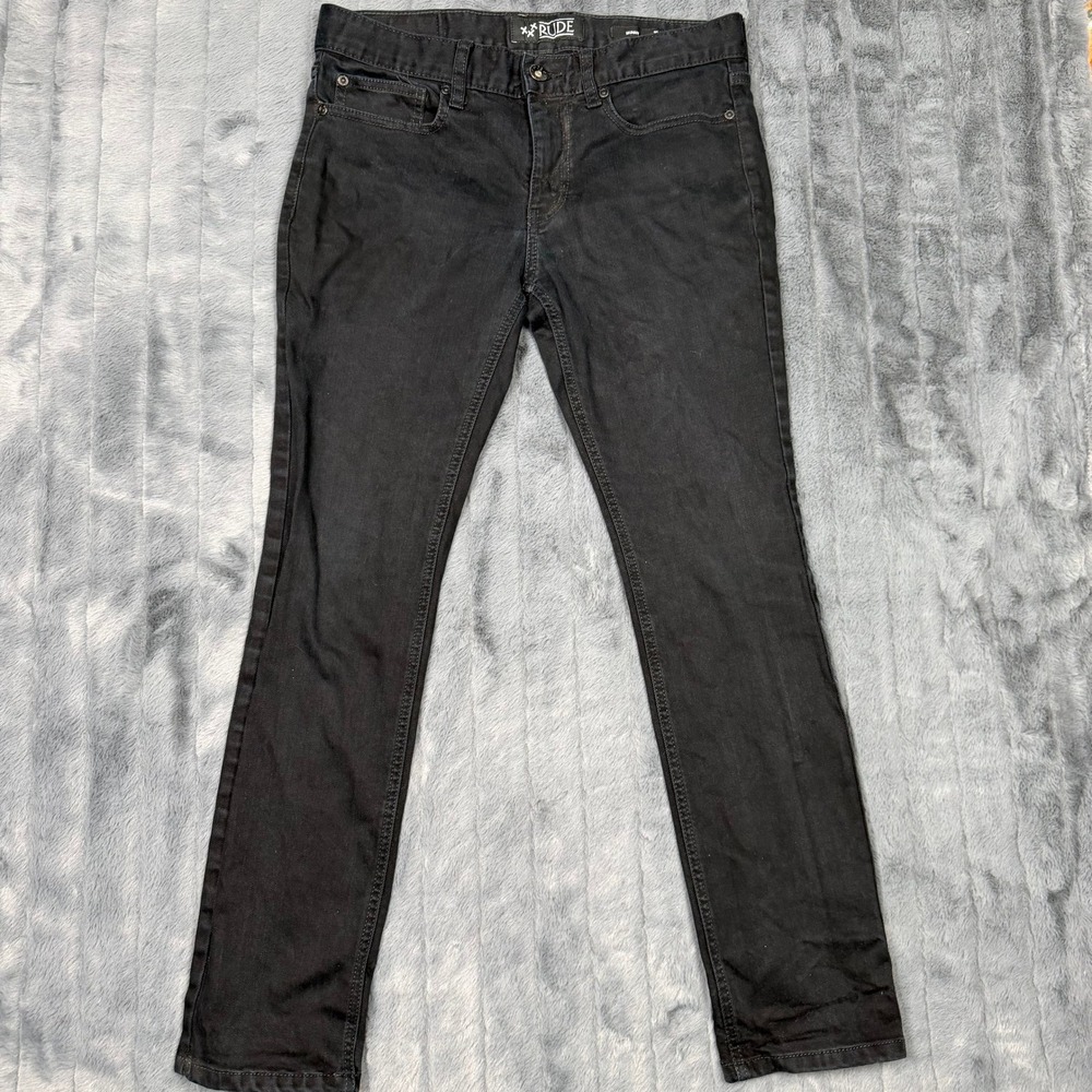 Rude Skinny Jeans Mens 30x30 Black Stretch Denim Slim Fit Punk Emo Goth Pants